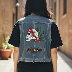 Robin's Jean Denim Vest with Skull and Bandana